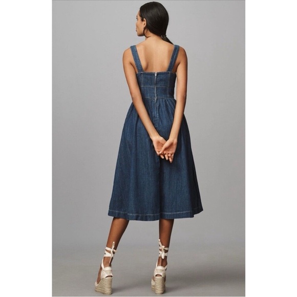 Reformation Anthropologie Dress Denim Tagliatelle Retro Preppy Boho Size 12 NEW - Picture 2 of 7